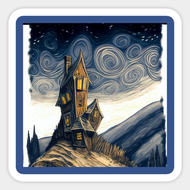 Starry Night Above The Shrieking Shack Sticker by Grassroots Green